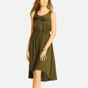 Vintage Ann Taylor Mixed Media High Low Shirtdress Olive Green Size M NWT Y2K